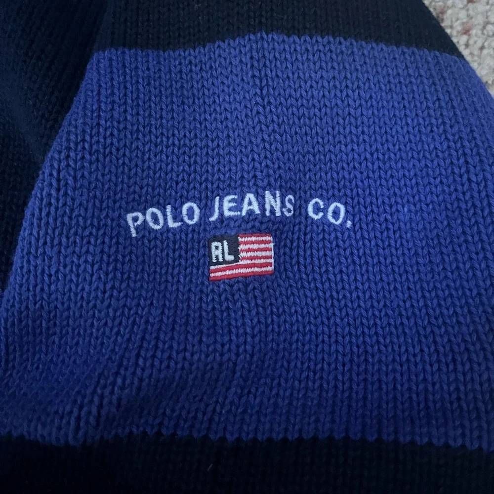 Vintage 90s Polo‎ Ralph Lauren Blue and Black Striped Crewneck Sweater